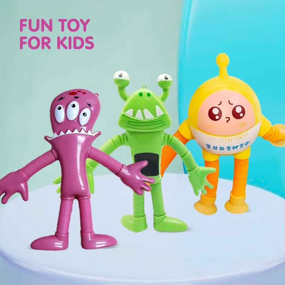 Kidology Telescopic Suction Cup Robotics Toy | Pop Tubes Sensory Kids Toys | Set Of 3 - Assorted Colour & Design