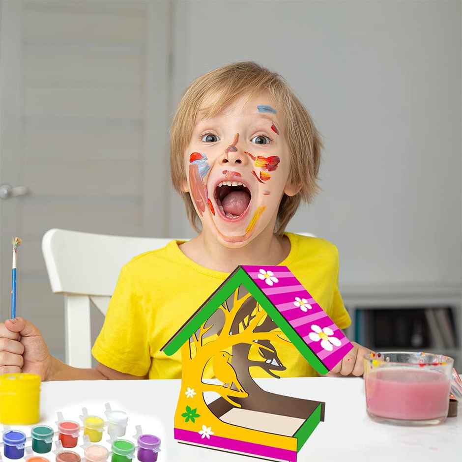 Webby DIY Wooden Build & Paint Hut Shaped Cute Bird House for Kids Toy