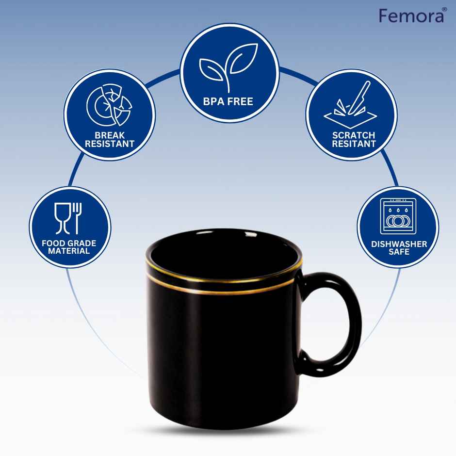 Femora Handcrafted Tea Cup 6 Pcs Black Desh Ki Mitti Microwave Safe