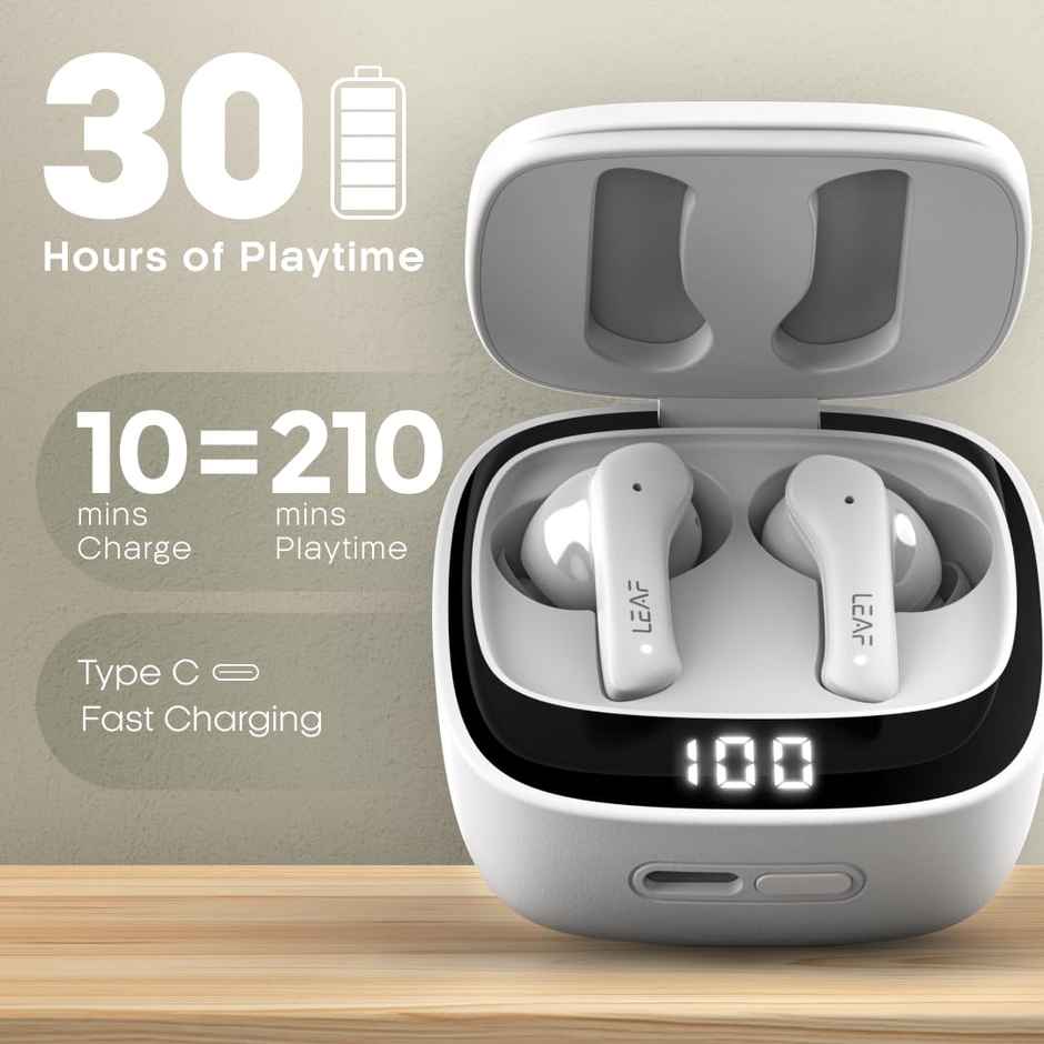 Leaf Buds X614 True Wireless Anc Earbuds With Ai Sound App, 30H Playtime,Bluetooth V5.3 Pure White
