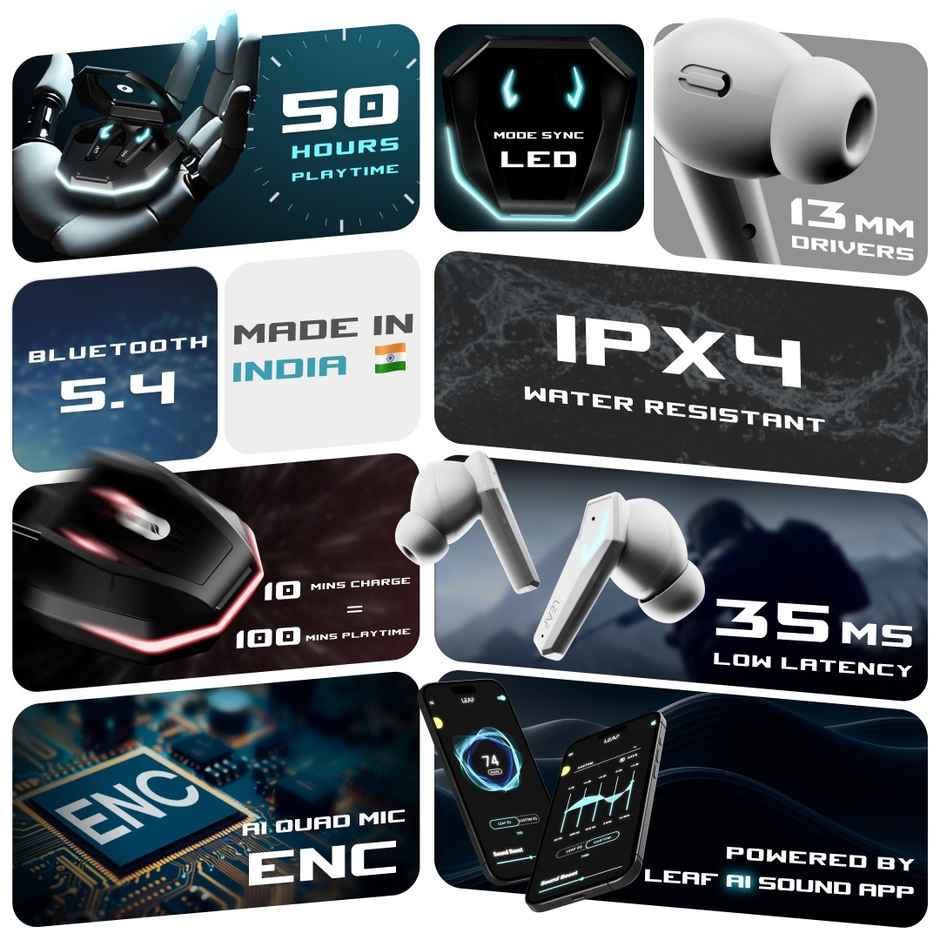 Leaf Buds X468 Gaming Earbuds with AI Sound App | 40H Playtime | AI ENC | TWS - Ivory Spaceship