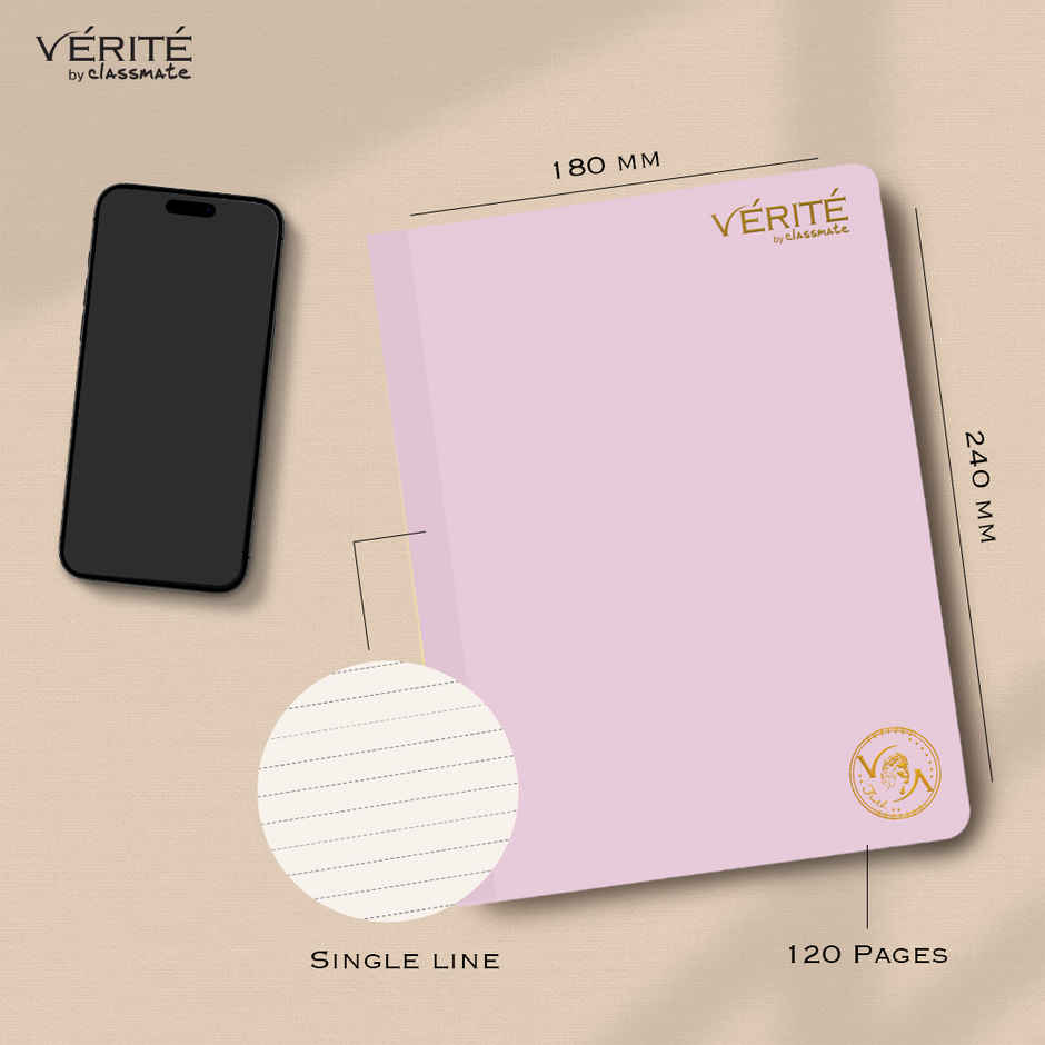 Verite by Classmate | Lay Flat Notebook | Radiance | Size 240 X 180 | Single Line | 120 Pages