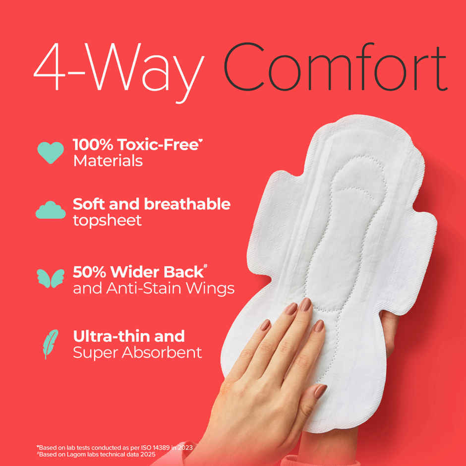 Nua Complete Comfort Sanitary Pads For Heavy Flow| 30 Xl+ (30pc) & Nua Cramp Comfort Heat Patches For Period Pain (3pc) Combo