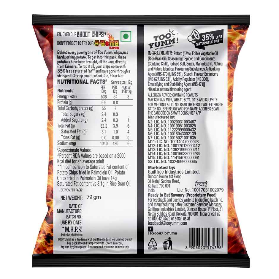 Too Yumm! Bhoot Potato Chips Spicy Chilli Flavour Chips | No Palm Oil Snacks