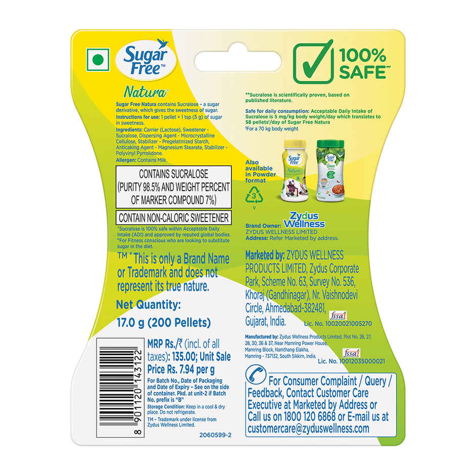 Sugarfree Natura Low Calorie Sweetener - 200 Pellets