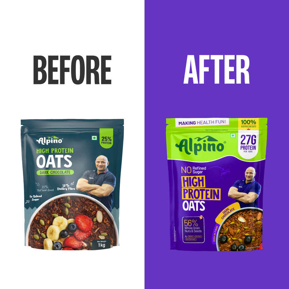 Alpino 25g High Protein Oats Dark Chocolate with Dry Fruit Nut & Seed Mix | No Refined Sugar & Salt