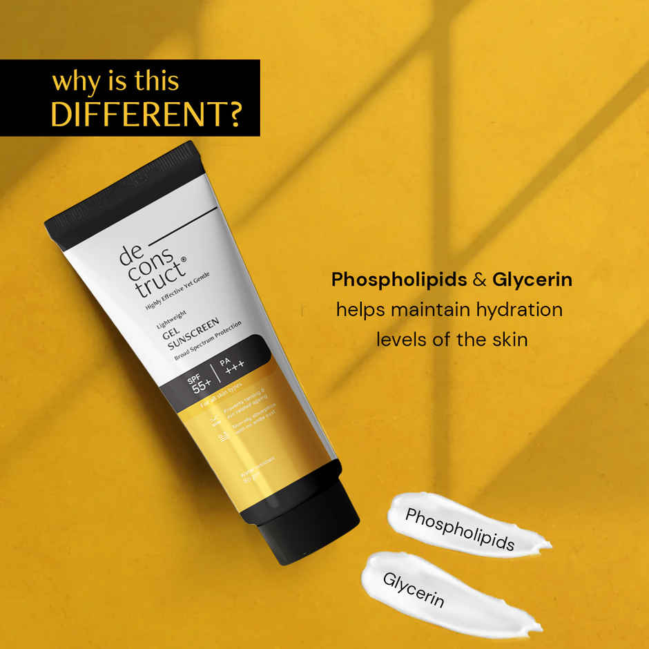 Deconstruct Gel Sunscreen SPF 55+ PA+++ | In Vivo Tested | Matte, Lightweight & Airy, Non-greasy