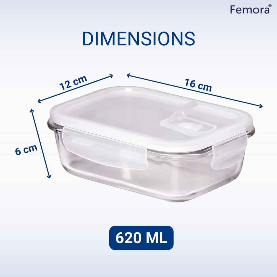 Femora Borosilicate Rectangularglass Food Storage Container With Air Vent Lid- 620Ml - Blue
