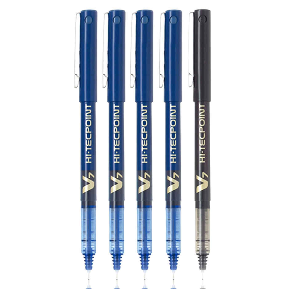 Pilot Hi-Techpoint V7 Roller Pen 4 Blue +1 Black - 5 Pieces