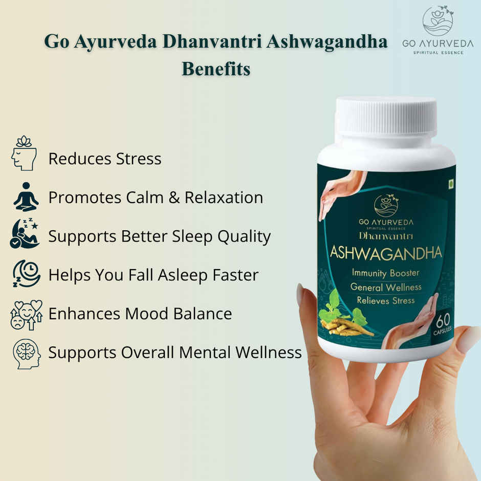Go Ayurveda Dhanvantri Ashwagandha Capsules | Sleep & Immunity Support | No Added Sugar