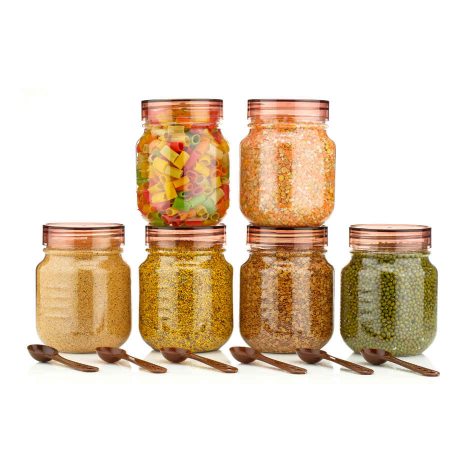 ReeQ Vintage Plastic Container Set | Transparent Storage Jars with Plastic Lids