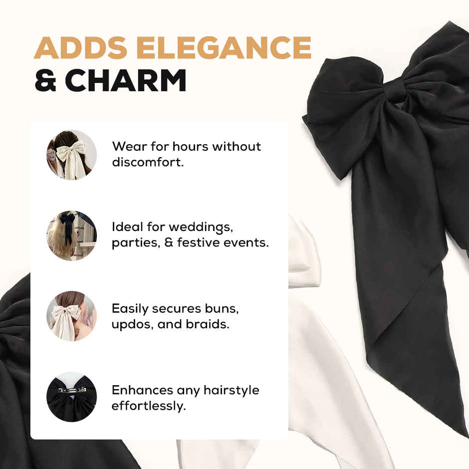 Gleva Satin Bow Clips for Hair, Luxury Silky Bow Barrettes, Cute Elegant Korean Hair Pin For Women