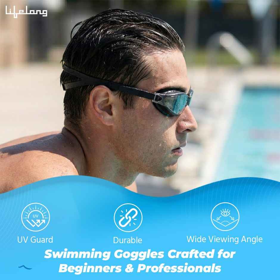 Lifelong Adult Unisex Swimming Goggles with Adjustable Strap | Black