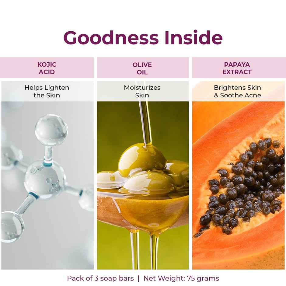 Kozicare Kojic Acid Soap And Glutathione Soap | Papaya Soap | Body Tan Removal Soap | Pack Of 3