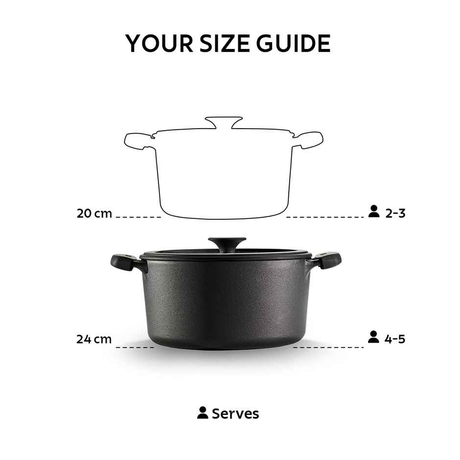 Tramontina Titanex Cast Iron Biriyani Pot | 24 cm | 4.9 L | Glass Lid | Induction Compatible