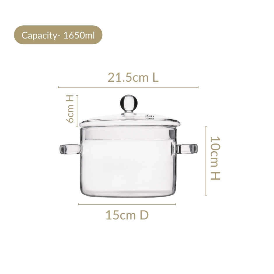 Nestasia Borosilicate Glass Stovetop Cooking Pot | 1650 ml