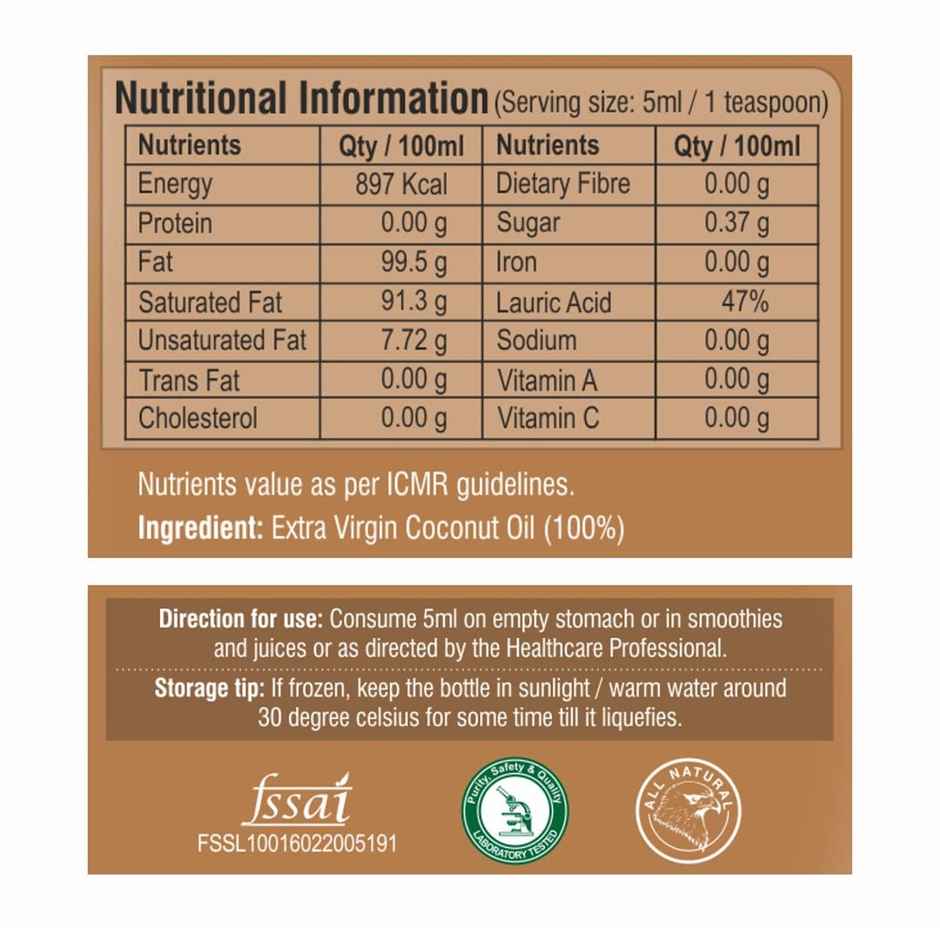 Pure Nutrition Virgin Coconut Cold Pressed Oil | Extracted From A1 Grade Coconut Milk