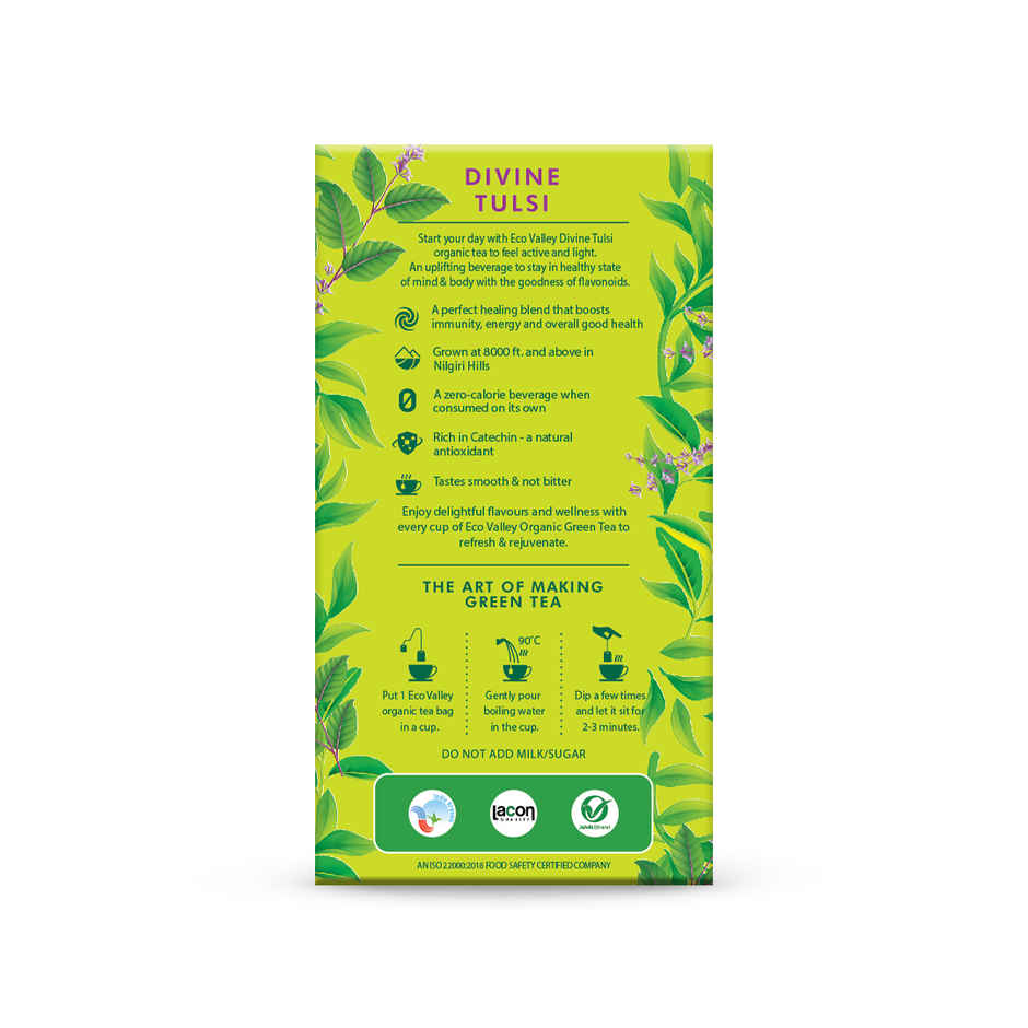 Eco Valley Organic Green Tea- Divine Tulsi| Boost Energy, Helps Burn Body Fat| Zero Calories