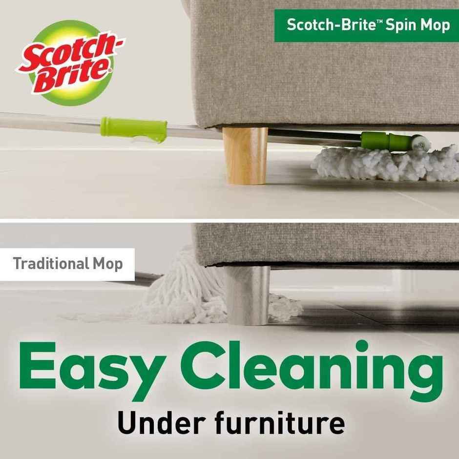 Scotch-Brite Twin Bucket Spin Mop (Green, 2 Refills)