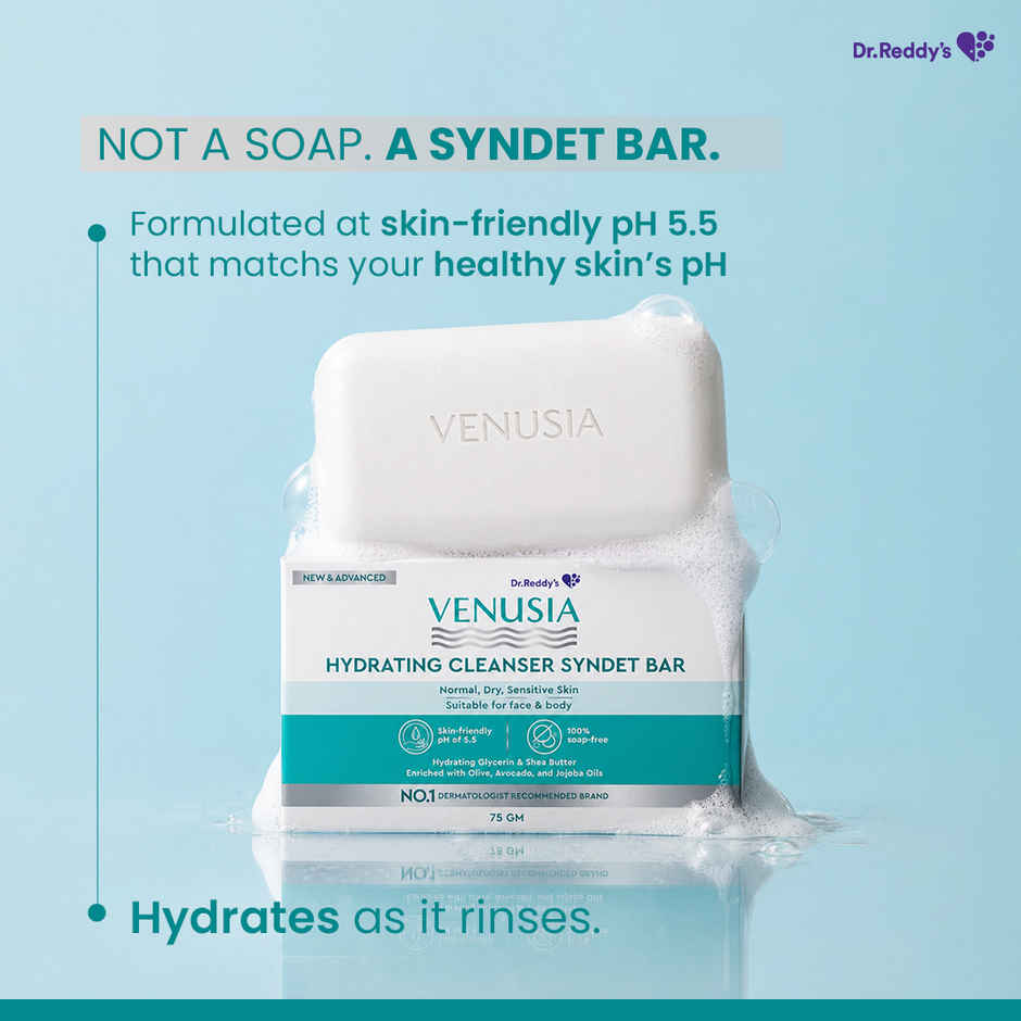 Venusia Hydrating Cleanser Syndet Bar Soap Free pH 5.5 with Glycerin & Oils