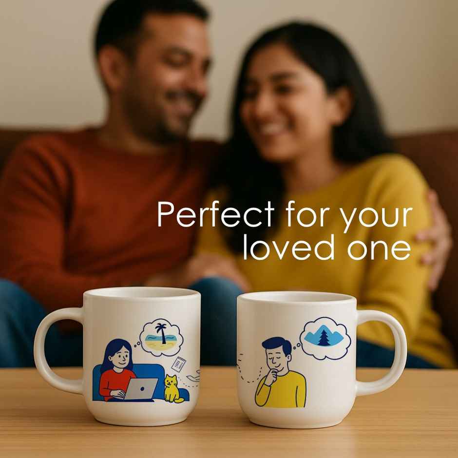 Femora Travel Nights Ceramic Couple Mug Perfect for Gifting - 350 ml