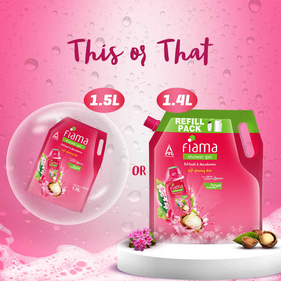 Fiama Shower Gel Patchouli & Macadamia Body Wash with Skin Conditioners for Soft Glowing Skin,Pouch