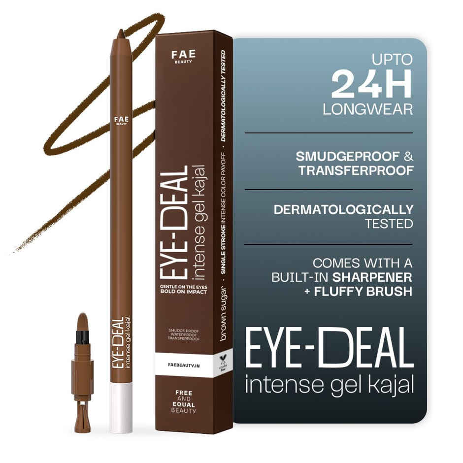 FAE Beauty Eye-Deal Kajal | 24 Hr Waterproof | Smudge-Proof with in-built Sharpener | Brown Sugar