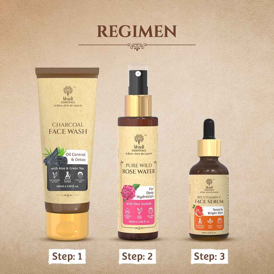 Khadi Essentials Activated Charcoal Face Wash for Oily Skin, Detox & Pollution with Aloe Vera