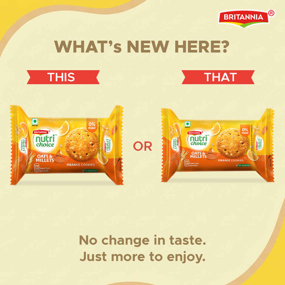 Britannia Nutrichoice Oats Orange & Almond Biscuits | Maida-Free And Trans Fat-Free