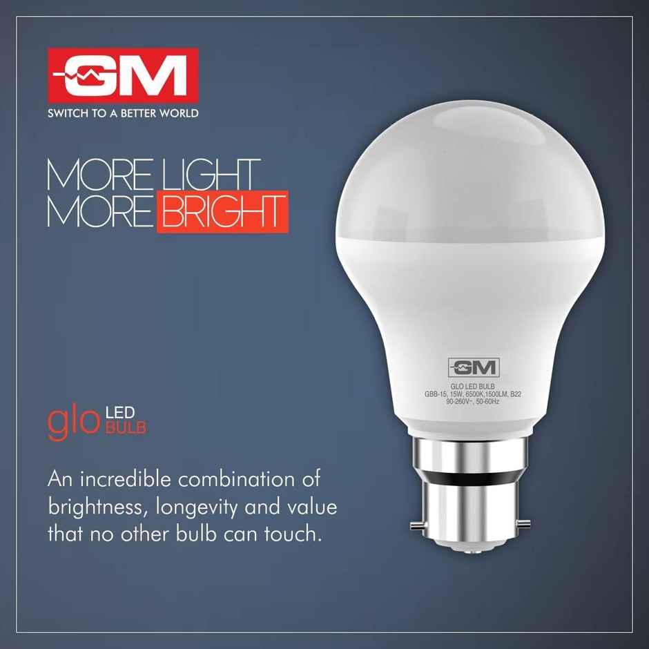 Gm Geo 15 Watt Led Bulb, 6500K White Cool Day Light Bulb | B22 Base Holder