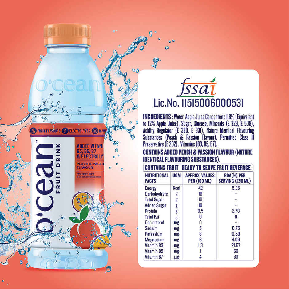 O'cean Fruit Water Peach & Passion Vitamin & Electrolyte Hydration