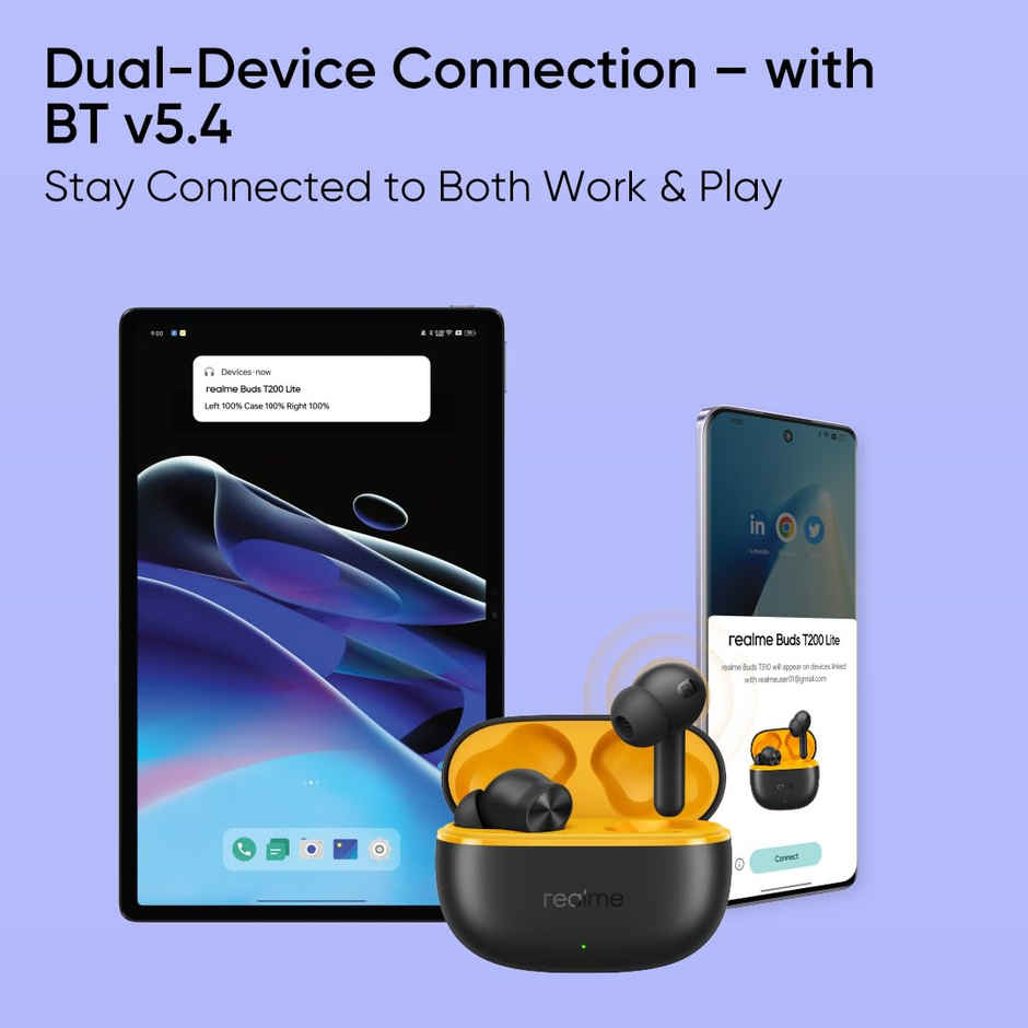 realme Buds T200 Lite Bluetooth in Ear Earbuds | 4 Mic | AI ENC for Calls | Volt Black