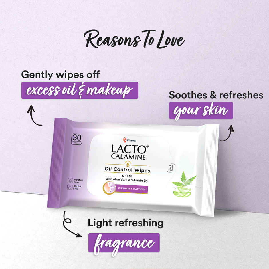 Lacto Calamine Oil Control Wipes With Neem Vitamin B3 | 30 Pulls Per Pacl