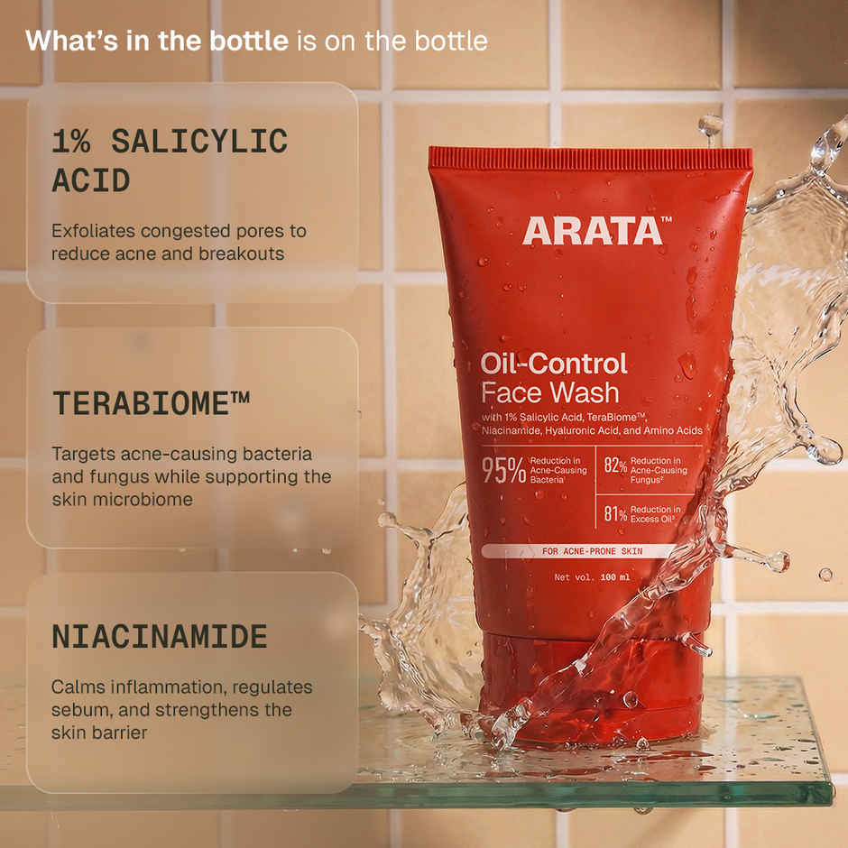 Arata Oil-Control Face Wash | 1% Salicylic Acid | Reduces Acne | Sulphate-Free