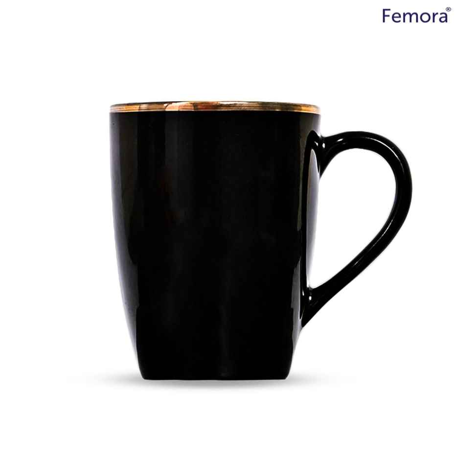 Femora Ceramic Coffee Mug - Set Of 2 (320Ml) 22K Liquid Gold Line Black