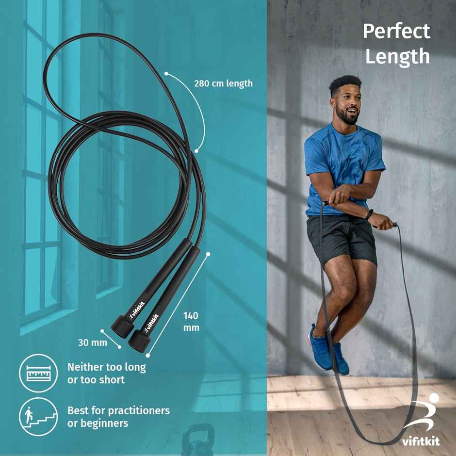 VFK by Xtrim Skipping Rope with Adjustable Height for Exercise, Sports, Tangle-Free Design |Black