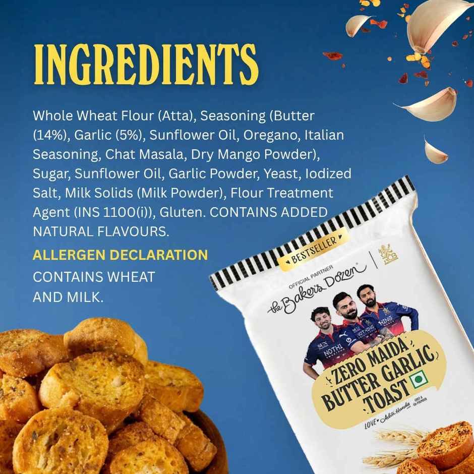 The Baker's Dozen Butter Garlic Zero Maida Toast | Baked Snacks | Healthy Munching | Zero Palm Oil