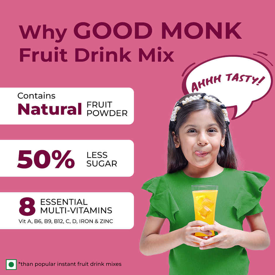 Good Monk Fruit Drink Mix | Assorted | 50% Less Sugar | 8 Vitamins & Minerals | 24 Sachets - 396 g