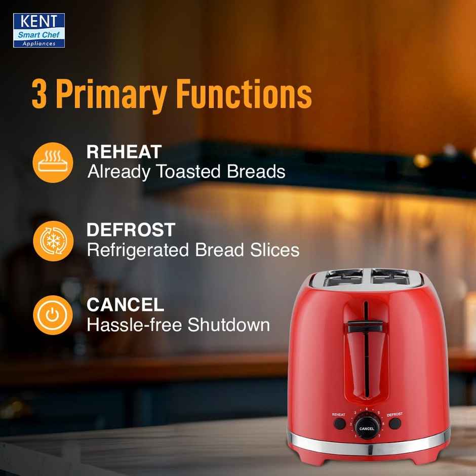 Kent Pop Up Toaster 850 Watts|2 Slice Automatic Pop Up|cool Touch Body - Red