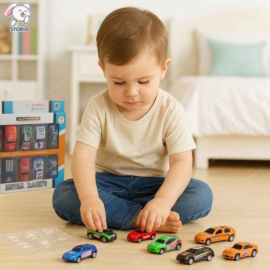 Storio 10 Metal Cars Toy Set | Free Wheel Racing Cars for Kids