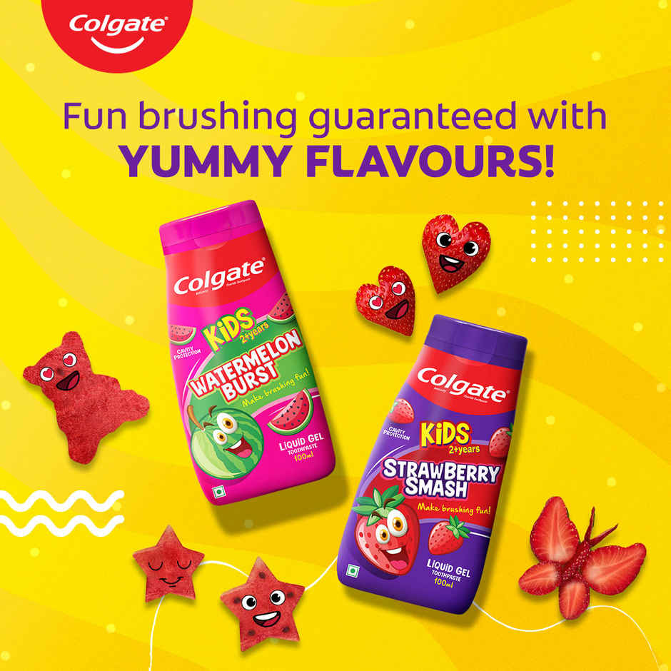 Colgate Kids Toothpaste, Fun Squeezy Bottle, Strawberry Flavor, Safe, Paraben-Free, Age 2-6yr