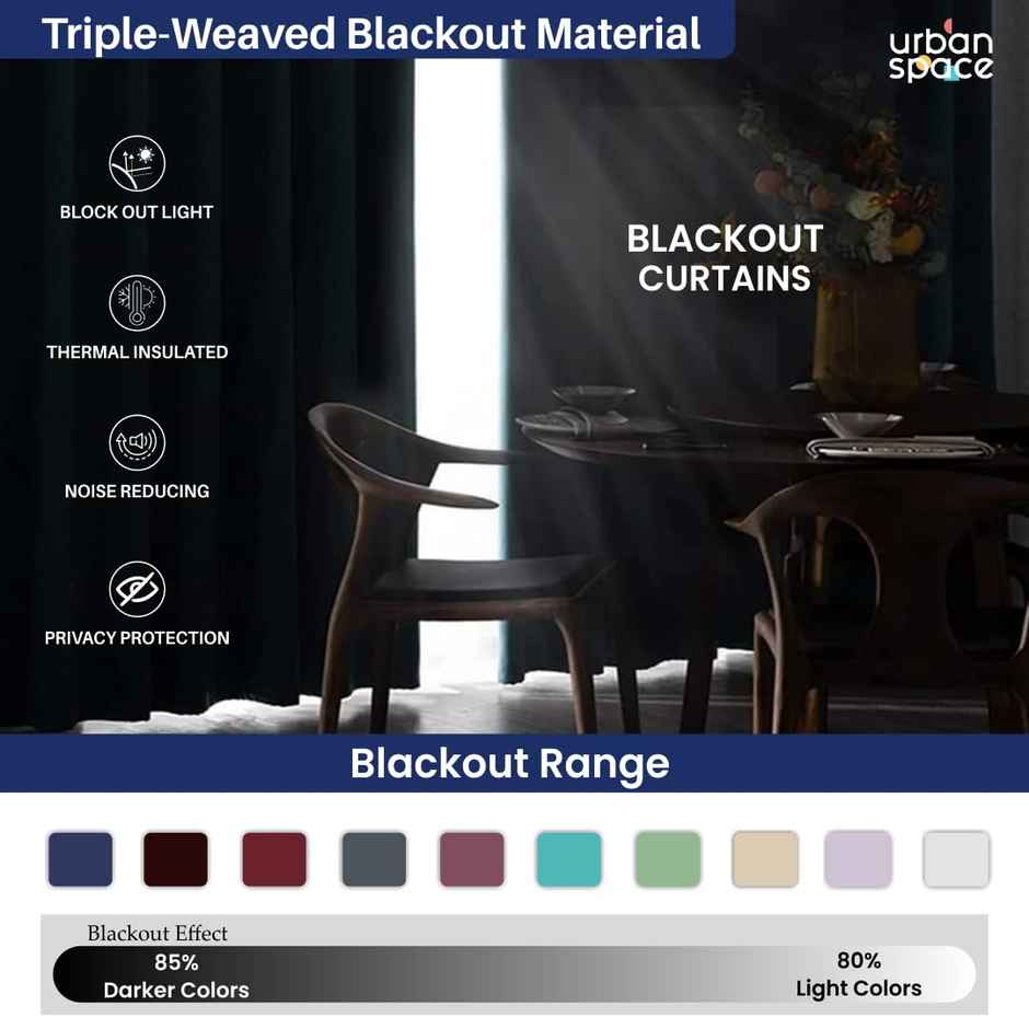 Urban Space Solid Blackout Curtains Door - 7 ft - Dark Brown - Set Of 2 Curtains