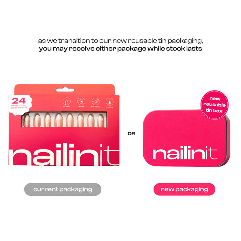 Nailinit Press On Nails Bare Minimum | Reusable False Nail Extensions with Glue Tabs