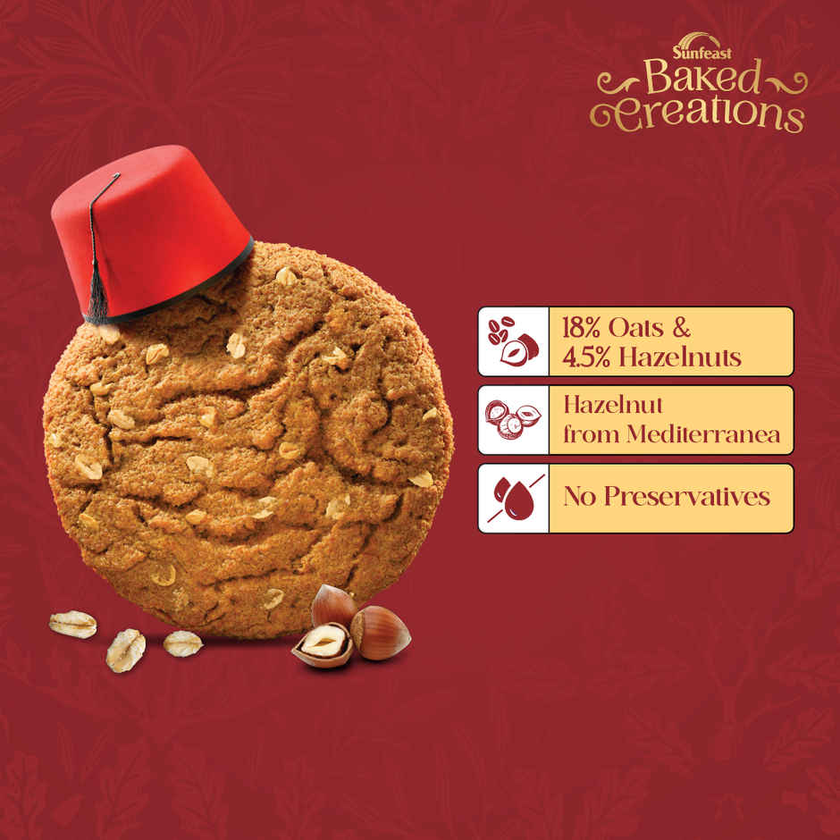 Oats & Hazelnut Cookies Crafted with Turkish Hazelnuts by Sunfeast Baked Creations