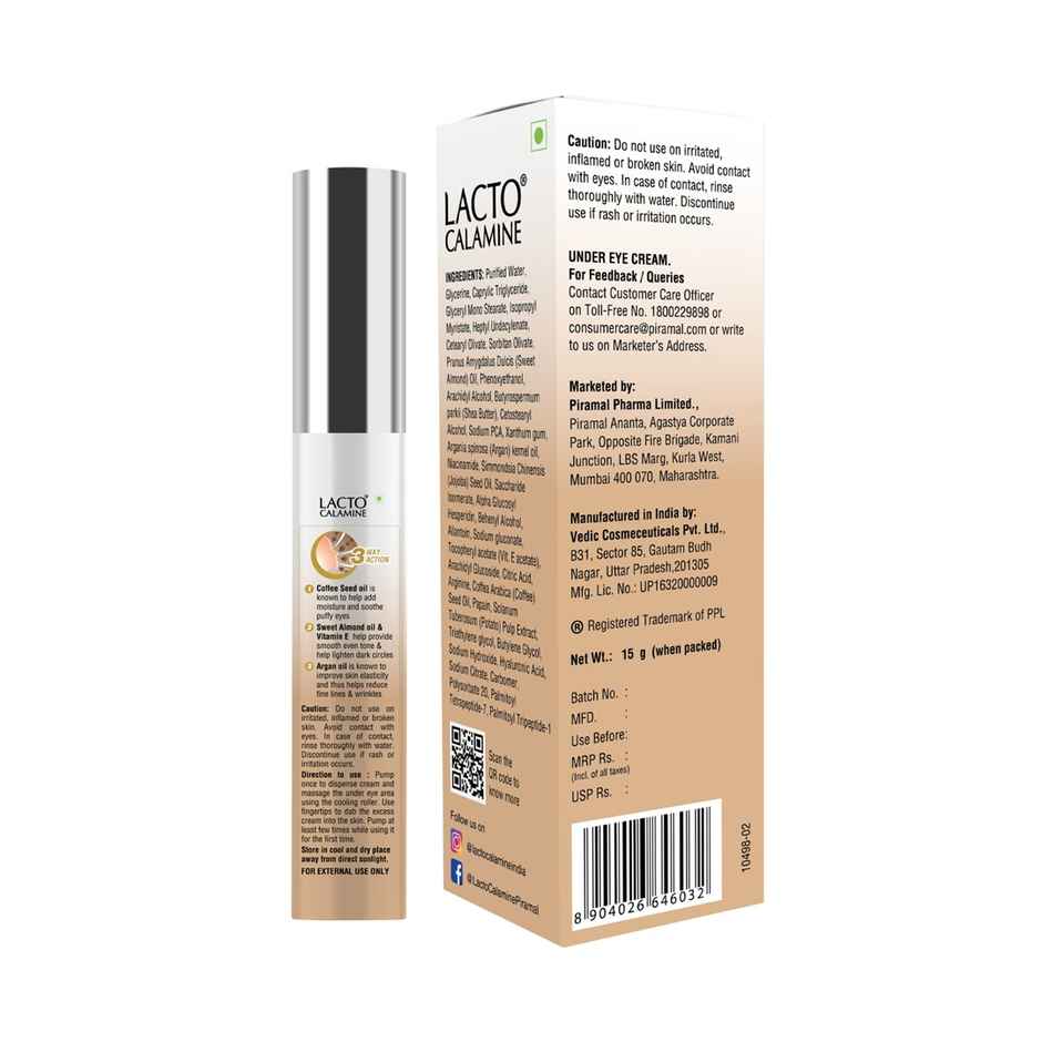 Lacto Calamine Under Eye Cream For Dark Circles, Fine Lines & Puffy Eyes Enriched With Coffee