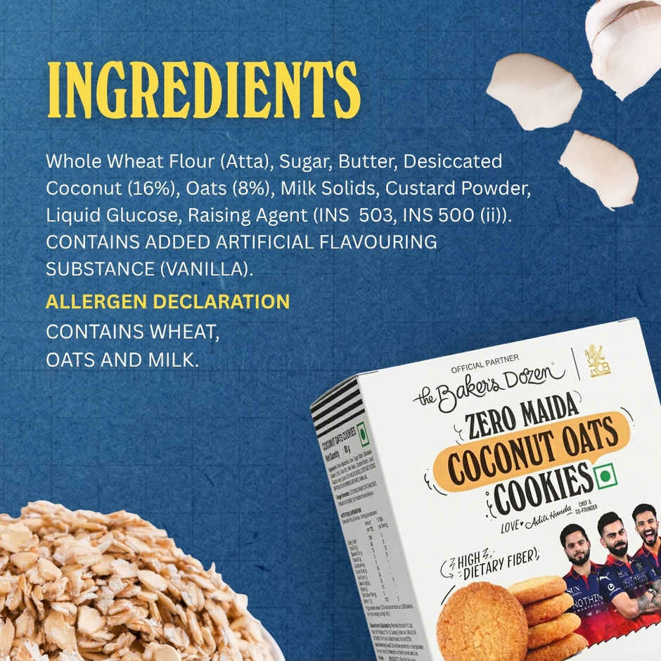 The Baker's Dozen Zero Maida Coconut Oats Cookies | Premium Oats Biscuit cookies | Coconut Biscuit