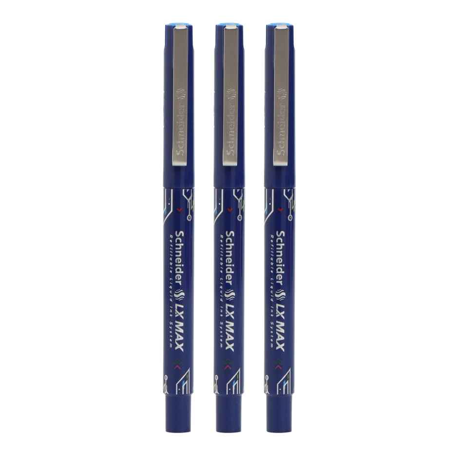 Luxor Schneider LX Max Refillable Roller Ball Pen | Pack of 3 | Blue | 1000 mtrs Plus Writing Length