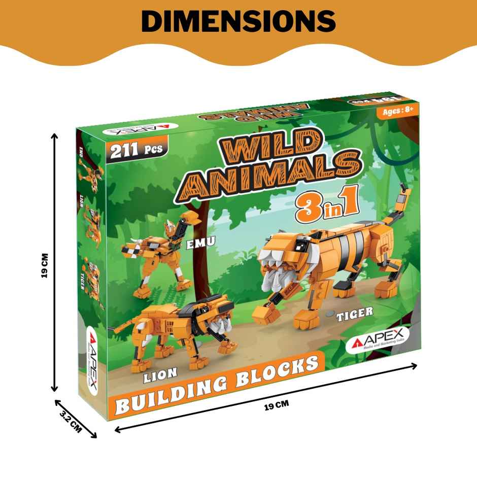 Building Blocks Wild Animals - Emu | Tiger | Lion