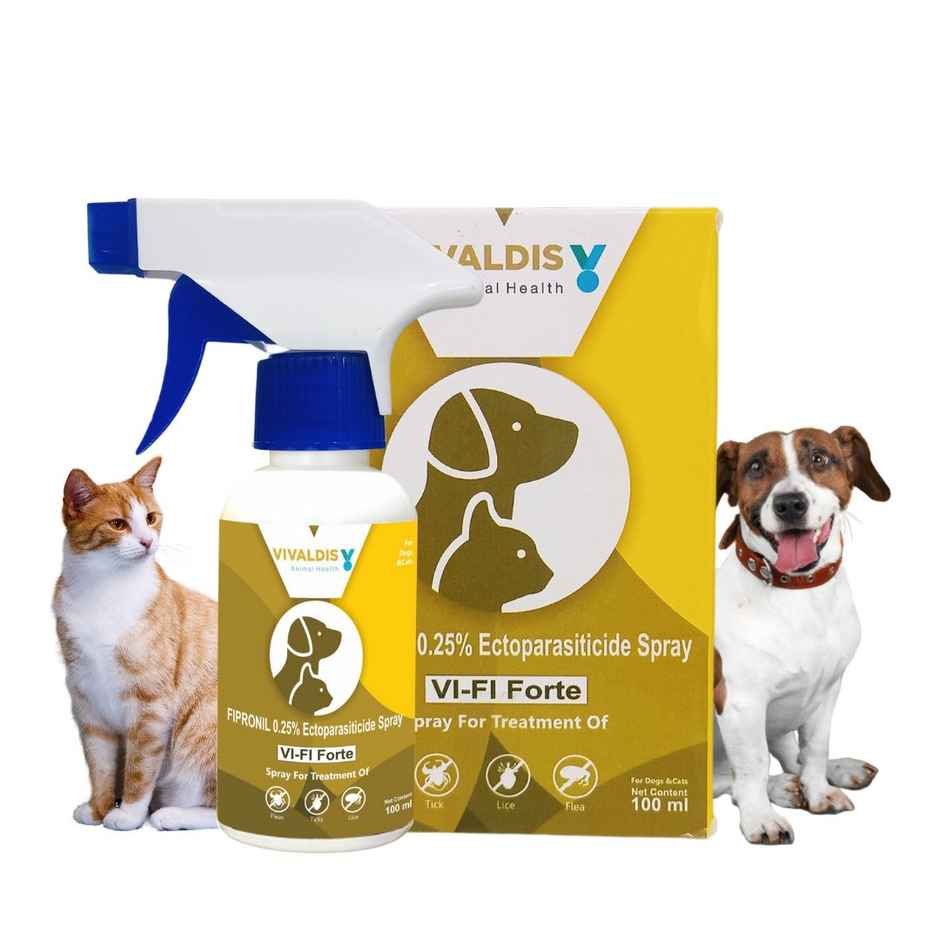 Vivaldis Anti Tick, Flea & Lice Treatment Spot On For Dogs | Vi-Fi Forte | 10-20 Kg (1.34ml) & Vivaldis Vi-Fi Forte-Tick, Flea, Lice Spray For Dogs, Cats, Kitten & Puppies With Fipronil (100ml) Combo