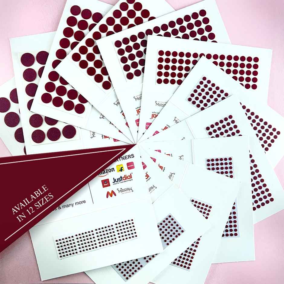 PERPAA Bindi Dark Maroon | 1 Flap | Size 10 Diameter 1.75| Round Kumkum Bindi for women